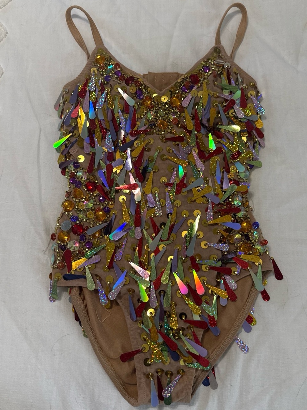 Glamour Nude Kids Sequin Fringe One-Piece